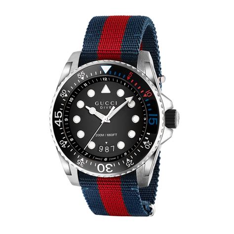 gucci ya136210|Gucci Dive Stainless Steel Blue & Red Striped Nylon Watch.